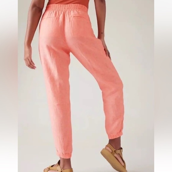 Athleta Pants Womens 10 Orange Persimmon Linen Retreat Joggers Zip Pockets - Picture 2 of 14
